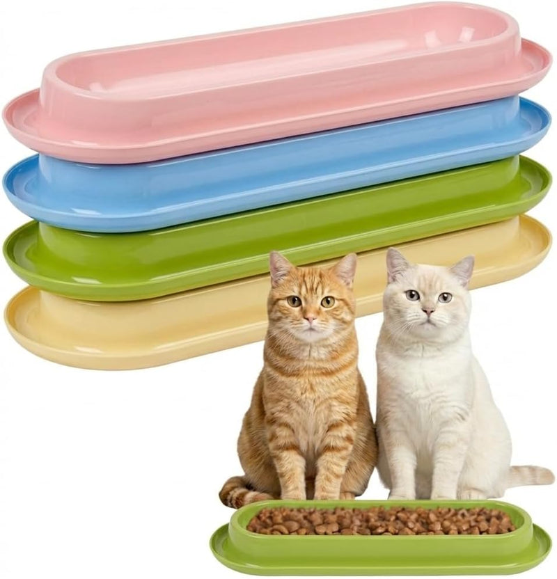 Multi-Cat Home 4-Pack, Long Pet Food Bowls, Large Capacity Non-Slip Easy Clean Dishes for Indoor & Outdoor Feeding