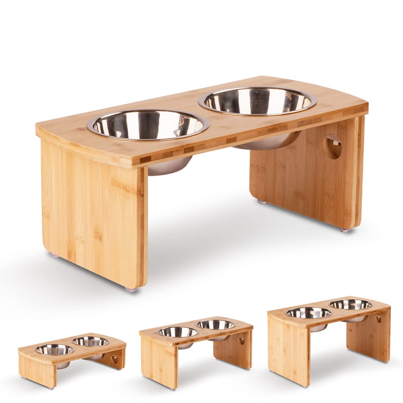 Elevated Dog Bowls, Bamboo Raised Dog Bowl for Medium Dogs, with 2 Stainless Steel Bowls (7'' Tall-40 oz Bowl)