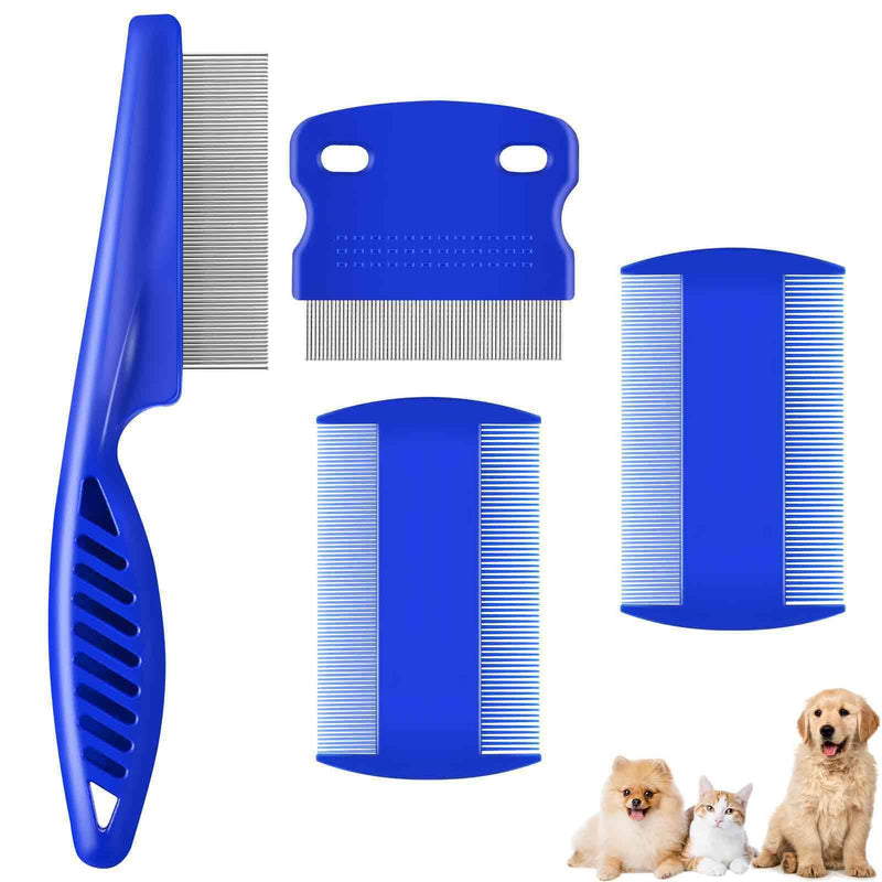 BRILLIRARE 4 Pack Dog Grooming Comb, Pet Flea Lice Combs, Stainless Steel Cat Combs with Rounded Teeth, Double Sided Professional Pet Tear Stain Remover, Dematting Tool for Small, Medium & Large Pets