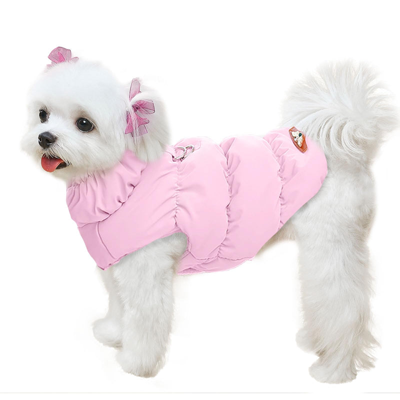 ABRRLO Winter Warm Dog Jacket for Small Medium Dogs Cat Cold Weather Coats with Harness Paded Dogs Fleece Vest Waterproof Windproof Dog Snow Jacket Pet Puppy Clothes (Pink,S)