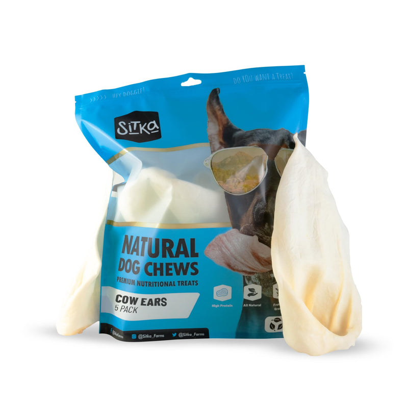 Sitka Farms Whole Cow Ears for Dogs 5 Count - Premium Rawhide Free Dog Chews - Beef Natural Dog Treats for Smal, Medium and Large Dogs - Long Lasting - Rich Protein for Your Pet