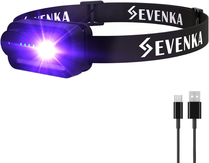 SEVENKA 2in1 UV Headlamp Flashlight Black Light & White Light, Rechargeable LED Hands Free Blacklight 395nm, Mini Ultrav