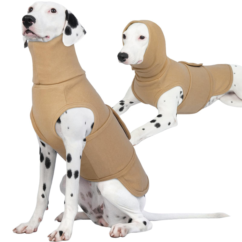 ROZKITCH Anxiety Dog Vest, Thunder Jacket with Hoodie Soft Ears Cover, Hoodies Vest for Dogs for Fireworks Travel Vet Visit 4th of July Holiday Christmas Khaki XL