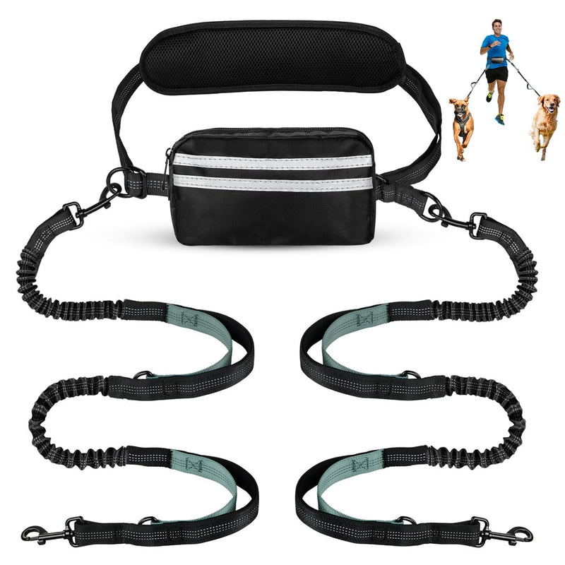 Yicostar Hands Free Dog Leash, Double Dog Leash with Waist Bag, Double Padded Handles, Dog Walking Running Accessory, (Large, 26-120 lbs)