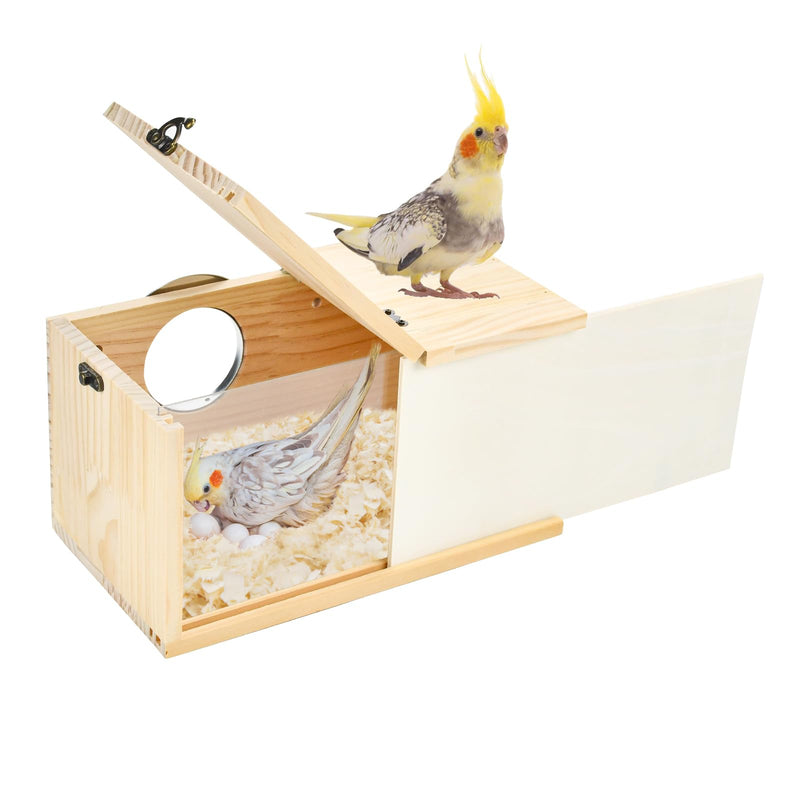 ShuRung Parrot Nesting Box Cockatiel Nesting Box Bird Breeding Box House Handcrafted Wooden Acrylic Transparent Bird Box with Detachable Wooden Board for Parakeets Cockatiel Budgie Conure Parrot L