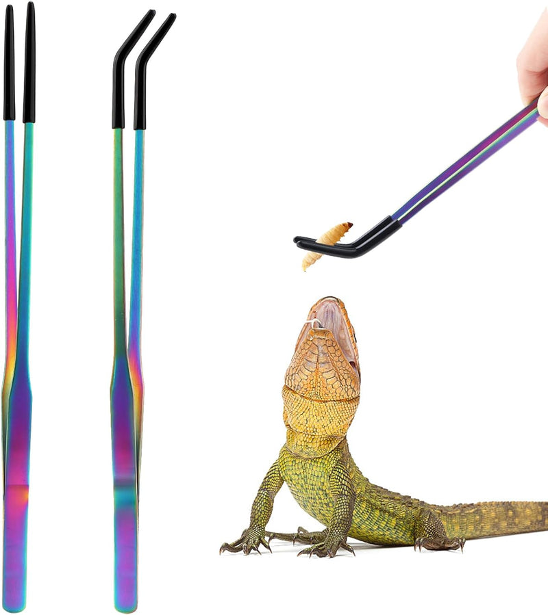 OLIISS Iridescent Reptile Feeding Tongs with Rubber Tips, 10.6