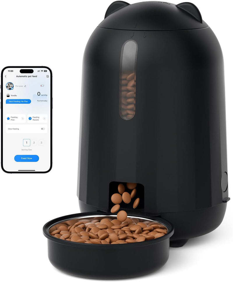 PAPIFEED Automatic Cat Feeder with App, WiFi Auto Cat Feeder, 3L Slow-Feed Cat Food Dispenser for Dry Food, Dual Power S