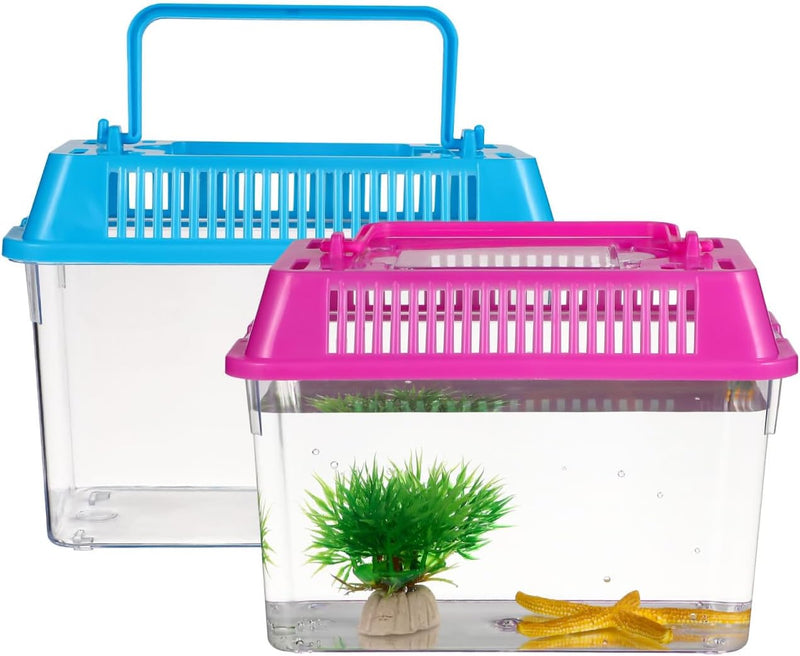 HANABASS Portable Fish Tank Handheld Aquarium with Handle Transparent Plastic Mini Fish Box for Turtle Hamster Pet Breed
