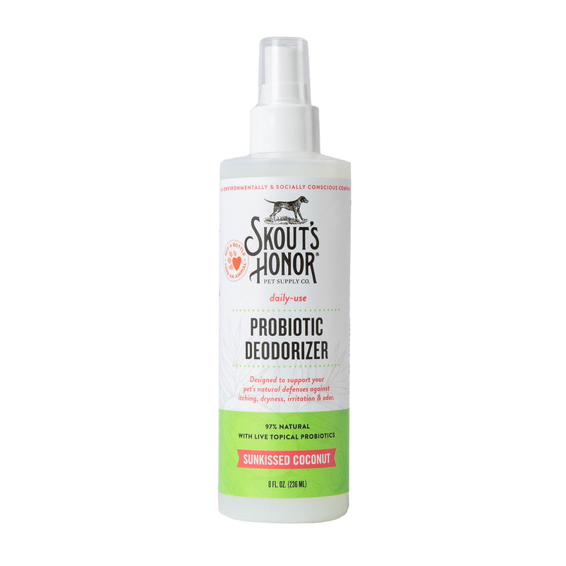 SKOUT'S HONOR Probiotic Pet Deodorizer Spray- Hydrating Daily-Use with Avocado Oil & Omega-3s, Microbiome Friendly Certiified, Paraben & Sulfate-Free, 97% Natural, 8oz, Sunkissed Coconut