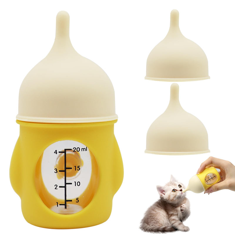 Pet Feeder Bottle Animal Feeding Bottles Kitten Bottles for Nursing Anti-Choking Design for Newborn Kittens Puppies Small Animals with 2 Pcs Replacement Nipple (Yellow, 20 ml)