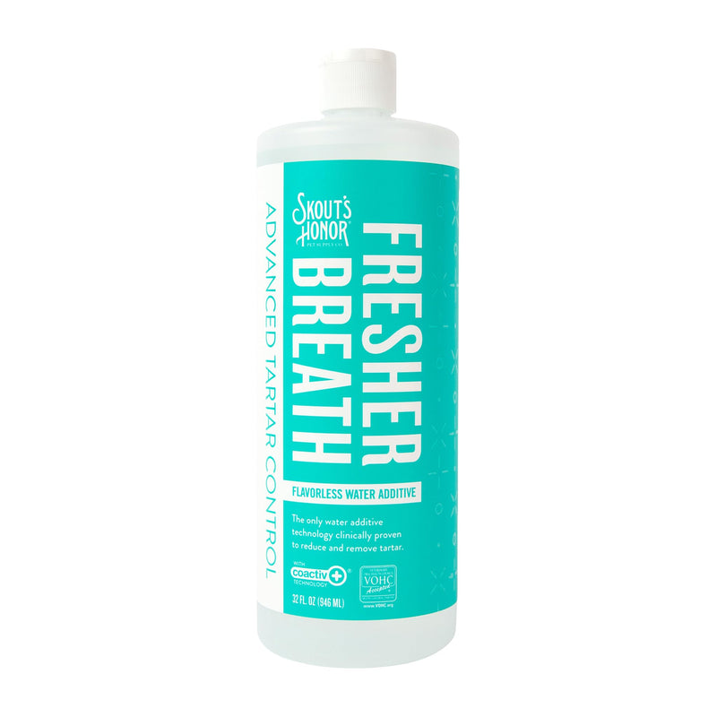 SKOUT'S HONOR Fresher Breath Water Additive, Fresh and Flavorless - VOHC Accepted for Tartar Control, Freshens Breath Fast, No Brushing Required, Great for Both Cats and Dogs, 32 oz