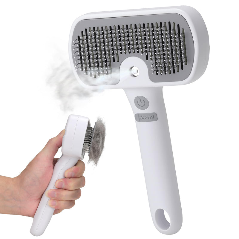 Pet Steam Brush, 3-in-1 Cat and Dog Grooming Brush for Shedding, Pet Hair Cleaning, Massage, Self Cleaning Spray Comb for Long and Short Hair (White)