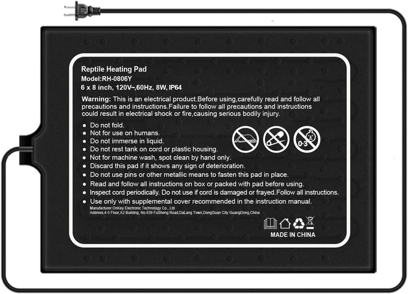 Reptile Heat Pad,6x8 Inches 8W for 10-20 Gallon Tanks