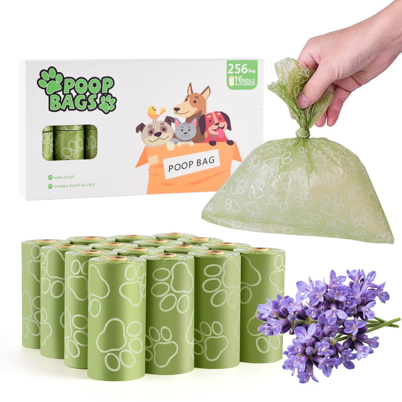 LIAYLILI Poop Bags Rolls 256 Count - 9x13 Inches Green Thickened Leakproof Lavender scent Poo Bags for Dogs, Eco-Friendly Pet Waste Bags for Walking,Travel,Home