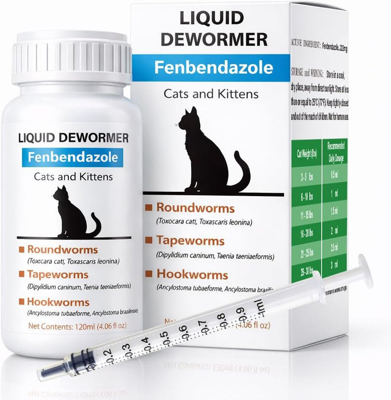 Liquid Dewormer for Cats & Kittens, Treat Tapeworms, Roundworms & Hookworms - 4.06 oz, 120ml