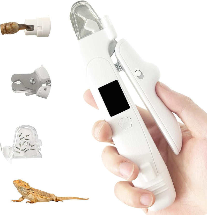 Bearded Dragon Nail Clipper & Grinder 2-in-1 - Rechargeable Electric Lizard Nail File Trimmer with Safety LED Light, Qui