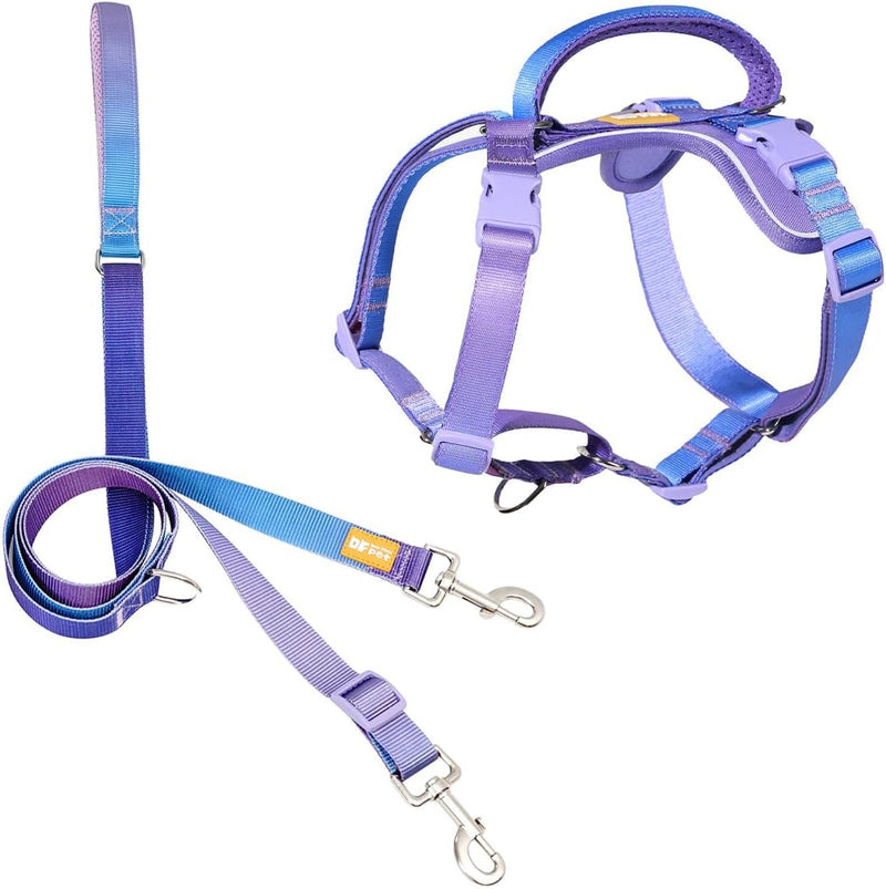 DF Freedom No Pull Martingale Dog Harness and Leash Set, Front Clip Adjustable Harness with Reflective & Padded Handle,
