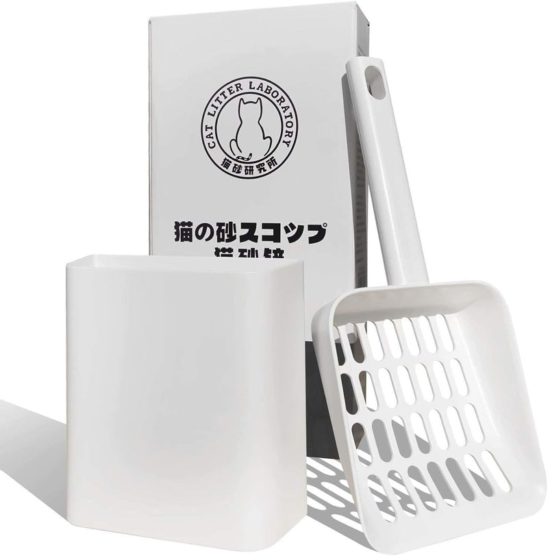 Cat Litter Scooper with Caddy, Cat Scooper for Litter Box with Holder Stand, Durable, Neat and Convenient - Matte White