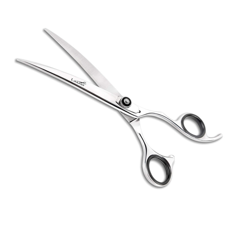Laazar Professional 7.5 inch Curved Shears for Dogs and Cats | Tension Adjustable Pet Grooming Scissors | 440C Japanese Stainless Steel | Groomers Tool for Men and Woman Leather case Included
