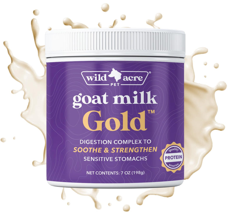 Wild Acre Goat Milk Powder for Dogs - Complete Protein Goat Milk with Nutritional Yeast for Sensitive Stomachs - Gentle Probiotic & Prebiotic Protein for Dogs, Puppies and Cats - 7oz