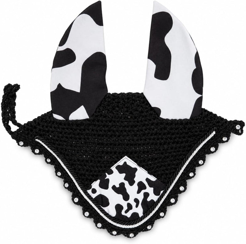 Horse Ear Bonnet for Horses, Animal Print Fly Bonnet with Crystal Edge, Handmade Crochet Fly Veil, Breathable Stretch Ea
