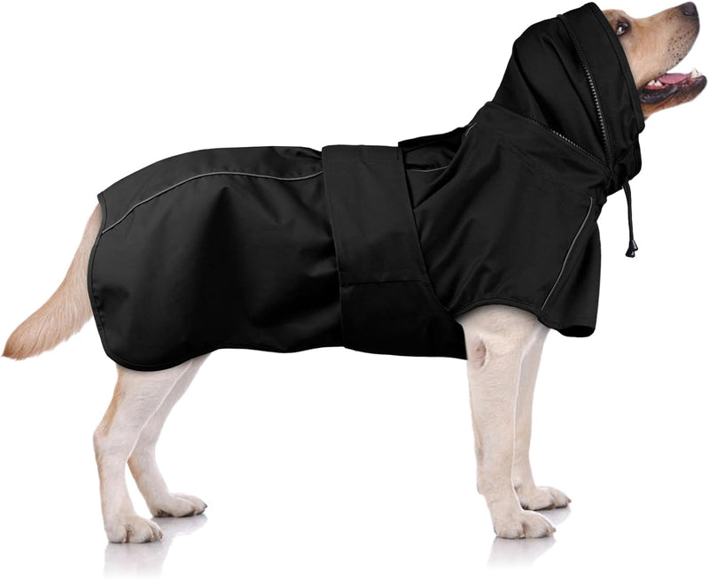 Dog Raincoat, Waterproof Dog Rain Jacket with Hood Black 2XL