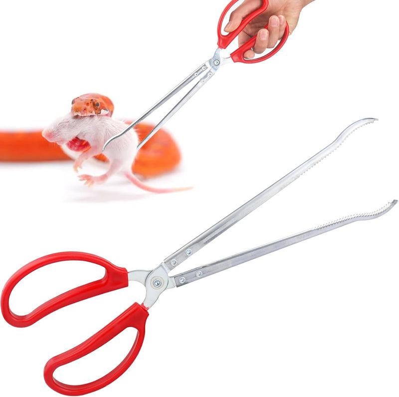 15 Inch Reptile Feeding Tongs, Extra Long Large Snake Feeding Tweezers, Curved or Straight Design Heavy Duty Stainless S