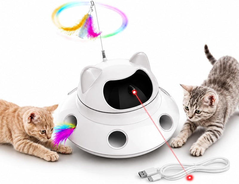 3-in-1 Auto Laser Cat Toy, USB Recharge Motion Activated Kitten Feather Chase Toy