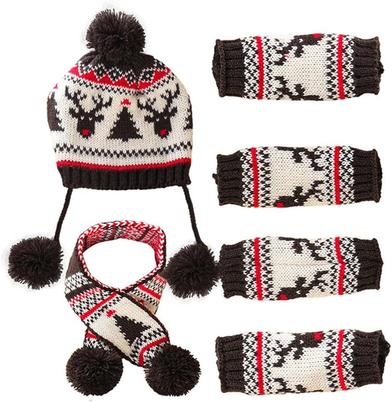 Dog Hat & Scarf Set, Knitted Pet Christmas Winter Warm Caps, Cute Accessories Neck Ear Warmer Hood for Cat and Dog, Part