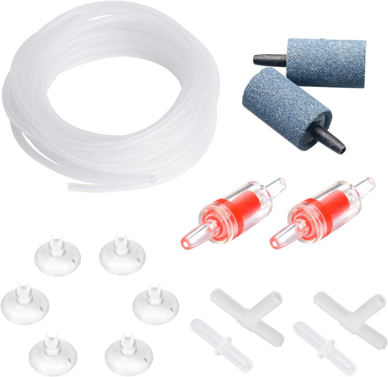 Pawfly 13 Feet Airline Tubing Standard Aquarium Air Pump Accessories with Air Stones, Check Valves, Suction Cups and Con