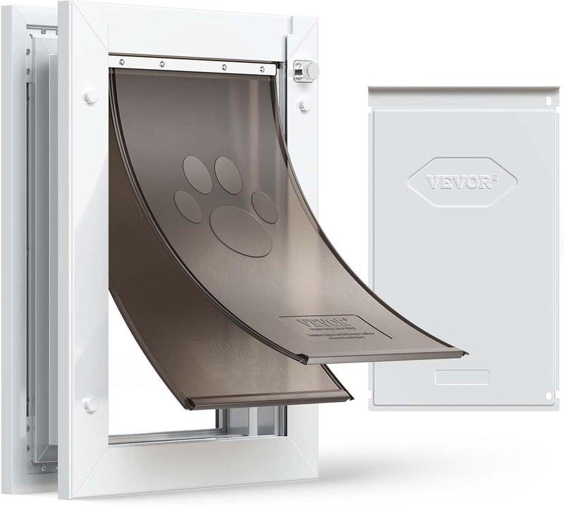 VEVOR 2-Flaps Dog Door, with Aluminum Frame, Metal Closing Panel and Lock, Strong and Weatherproof Dog Door for Interior