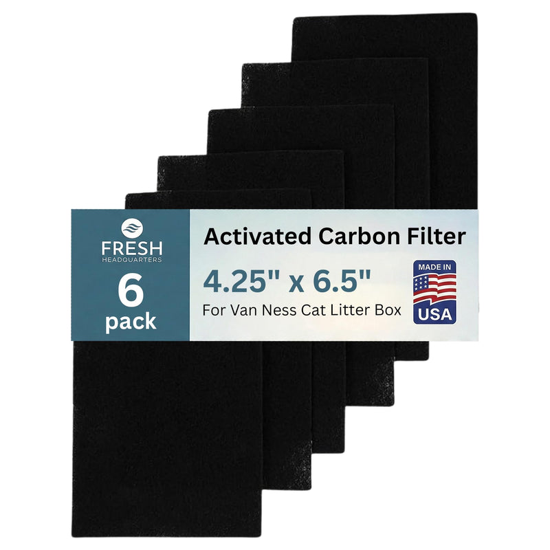 Fresh Headquarters 6-Pack Carbon Filters for Cat Litter Box – Litter Box Filter Replacement, Activated Charcoal Filter, 4.25