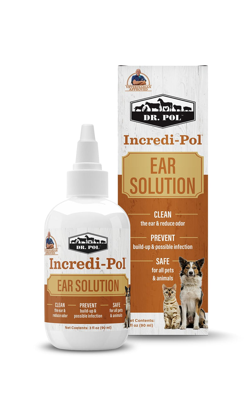 Dr. Pol Incredi-Pol Ear Solution for Dogs, Cats, and All Animals - Safe Ear Rinse for Daily Ear Cleaning and Soothing Relief - 3 Fluid Ounces