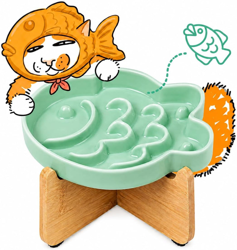 Elevated Slow Feeder Cat Bowl with Stand, 6.3