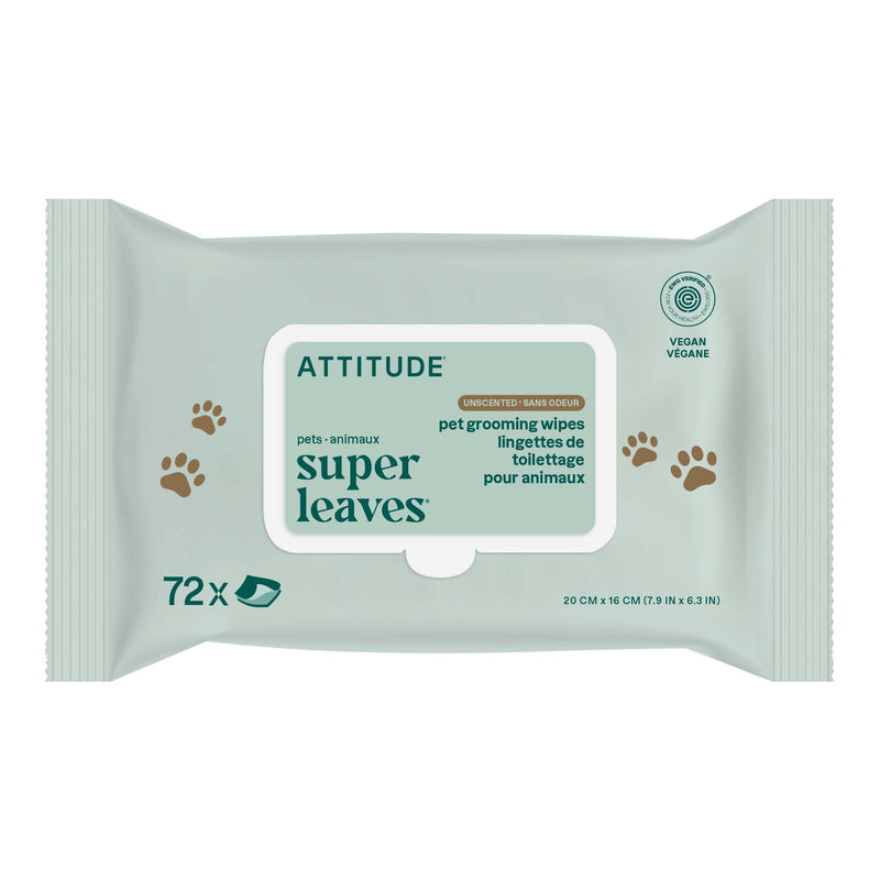 ATTITUDE Pet Wipes for Dogs & Cats, 99% Water, EWG Verified, Gentle & Unscented Cleaning Wipes for Paws, Ears, Face & Body, Deodorizing, Safe for Puppies & Kittens, 72 count