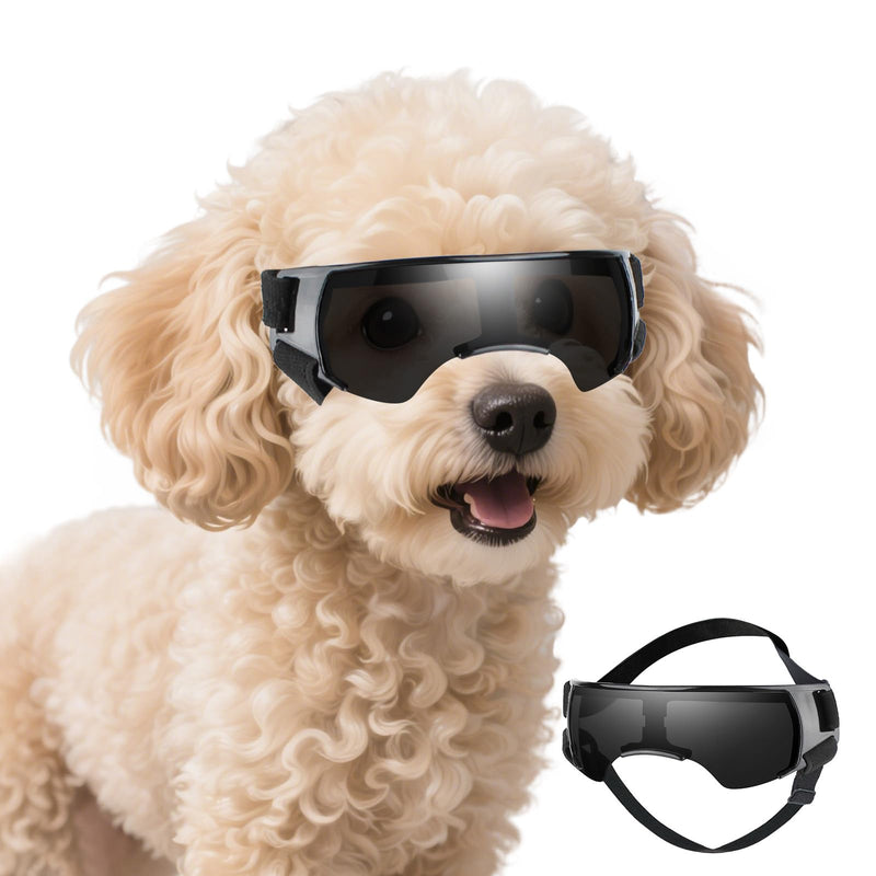 Dog Goggles Sunglasses Small to Medium Breed, Anti-Fog UV400 Lens Puppy Sunglasses, Adjustable Lightweight Doggie Goggles for UV, Wind, Snow, Dust Protection, Black