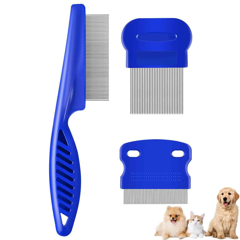 BRILLIRARE 3 Pack Dog Grooming Comb, Flea Lice Pet Combs, Stainless Steel Cat Combs with Rounded Teeth, Professional Metal Tear Stain Remover, Dematting Tool for Small, Medium & Large Pets