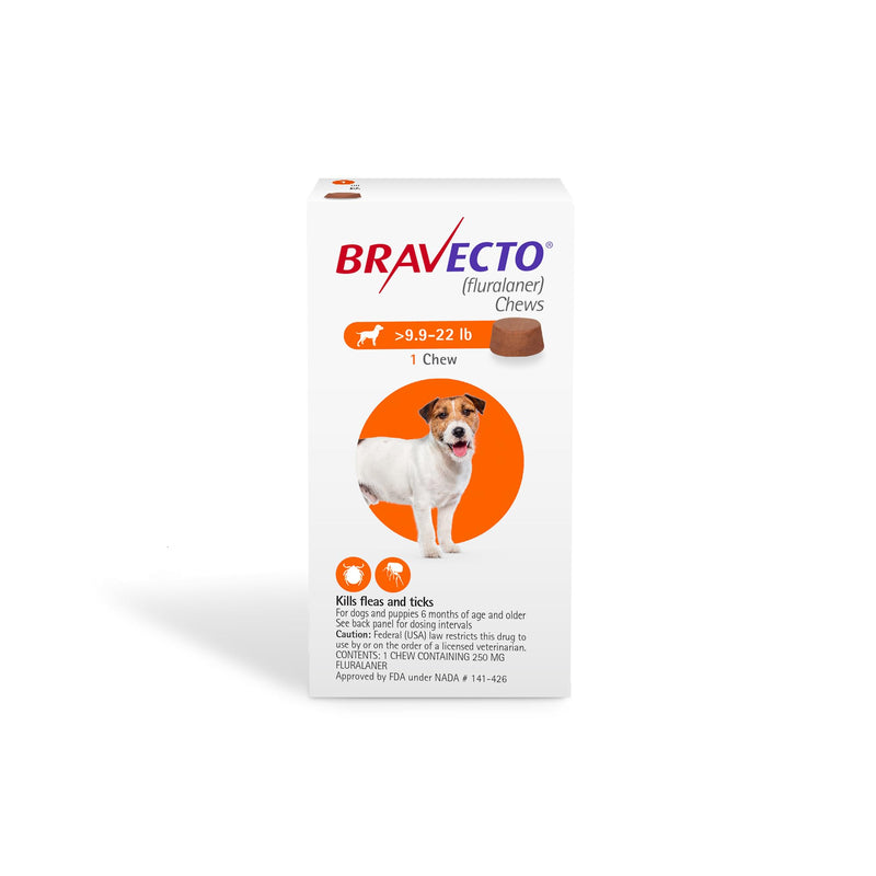 BRAVECTO Chew for Dogs, Flea & Tick, 1 Chew, 12 Week Supply, 9.9-22 lbs., Orange Box