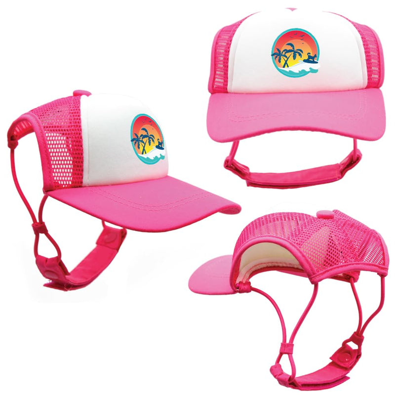 Sunset Collection, PupLid Trucker Hats for Dogs (XL) Premium Stylish Sun Protection for The Modern Dog - Adjustable for Secure Comfortable Fit on Active Dogs (Pink, Surfer Dog)