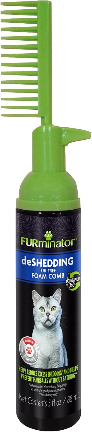 FURminator Tub-Free Deshedding Foam Shampoo Comb for Cats, 3 oz