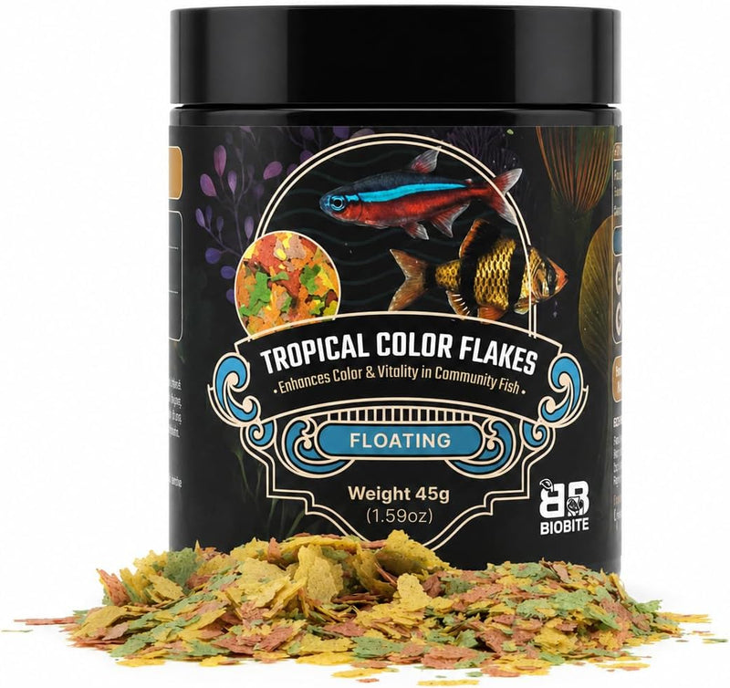 Tropical Color Flakes - Floating Color-Enhancing Flakes for Tetras, Guppies & Community Fish
