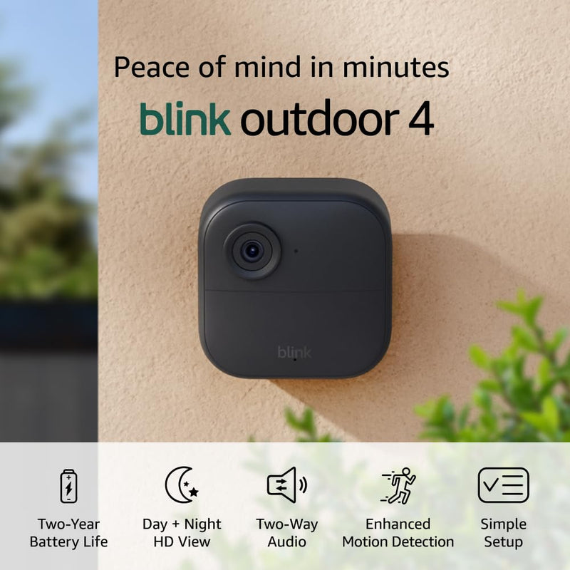 Blink Outdoor 4 – Wireless smart security camera, two-year battery, 1080p HD day and infrared night live view, two-way t