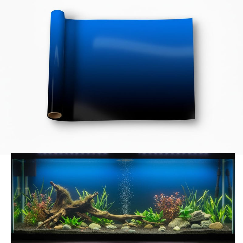 Aquarium Background - Static Cling Fish Tank Sticker - Black Blue Gradient | Easy Install for Glass Tanks, No Residue, R
