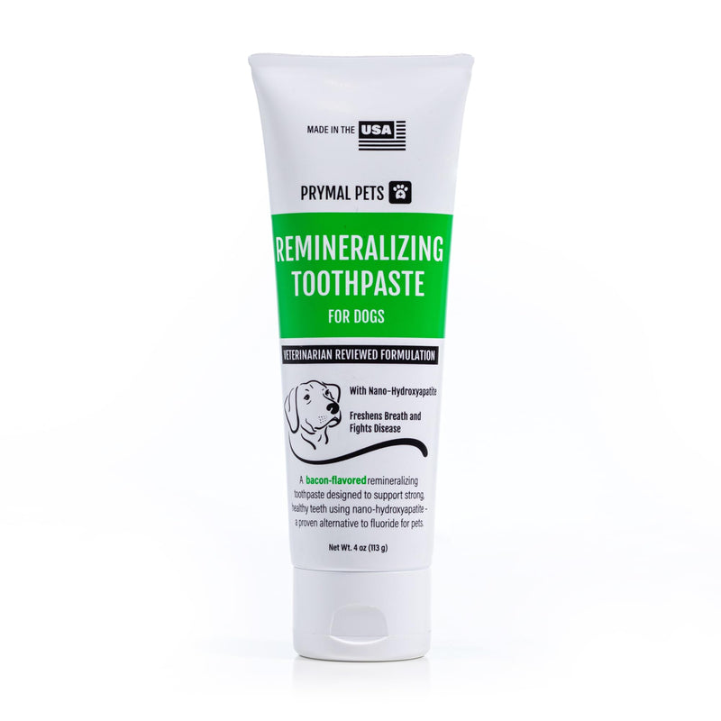 Prymal Pets Remineralizing Dog Toothpaste with Nano-Hydroxyapatite – Bacon Flavor, Fluoride-Free & Safe to Swallow, Veterinarian Reviewed, Made in USA, Fights Plaque & Freshens Breath (4 oz)