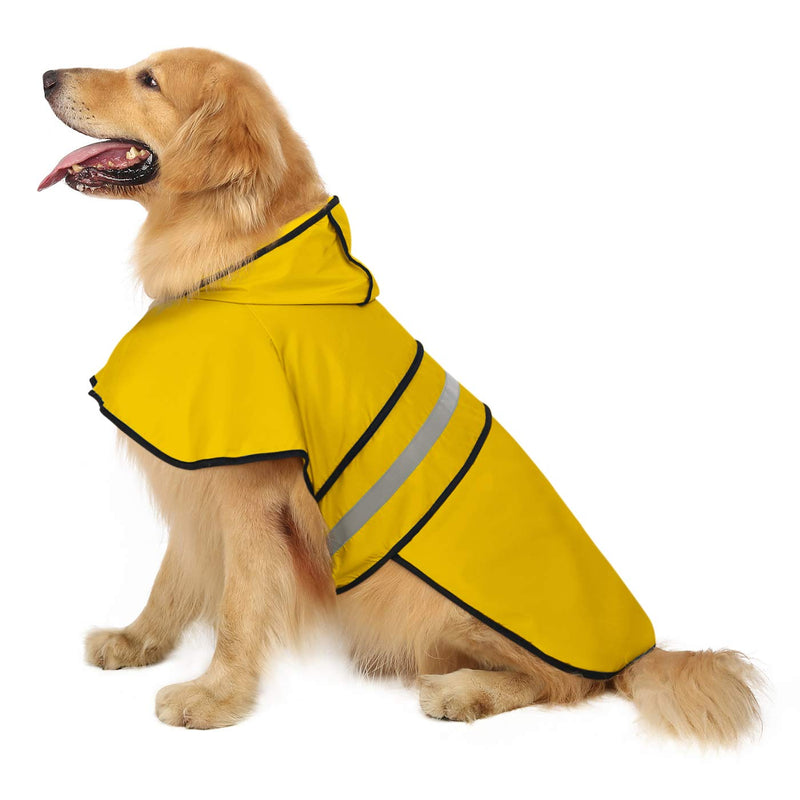 HDE Dog Raincoat Jacket Reflective Adjustable Hooded Pet Poncho Rain Coat with Leash Hole for Small to X-Large Dogs Yellow - XL