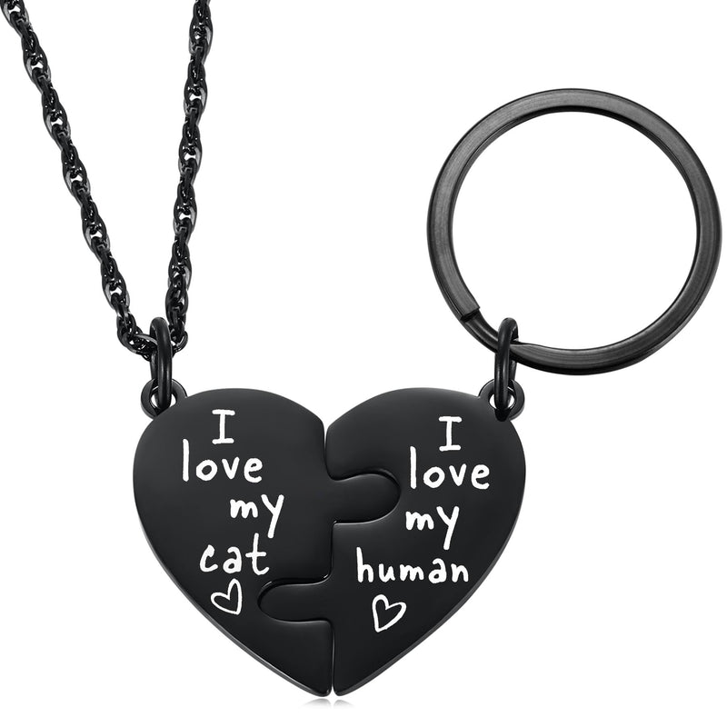 Ralukiia Best Friends Cat Dog Owner Friendship Love Necklace and Collar Charm Gift Set, Cat Dog BFF Necklace for 2, Pet Lover