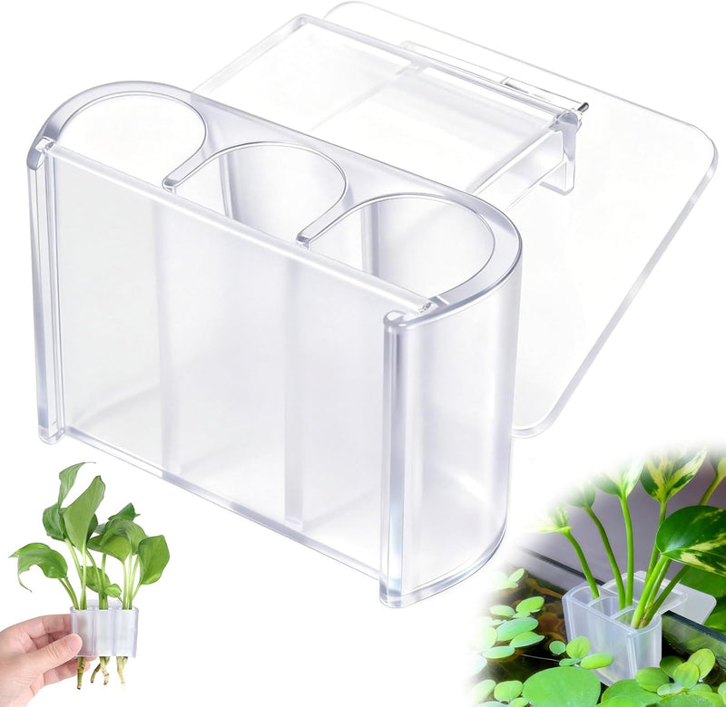 sogiv 3 Holes Aquatic Plant Cups, Hanging Aquarium Plant Holder for Fish Tank Plants Potting, Aquascape Accessories Deco