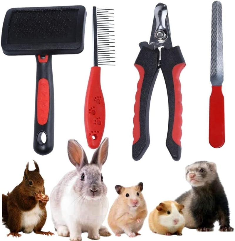 Rabbit Professional Nail Clippers Grooming Kit with Pet Shedding Slicker Brush, Pet Grooming Comb, Nail Clipper Trimmer