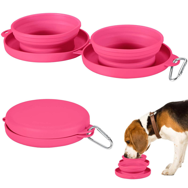 PNEUICALLY Collapsible Dog Water Bowl 2 in 1 Foldable Pet Food and Water Bowl Portable Cats Dishes with Carabiner Clip for Traveling Hiking Camping Walking (Pink)