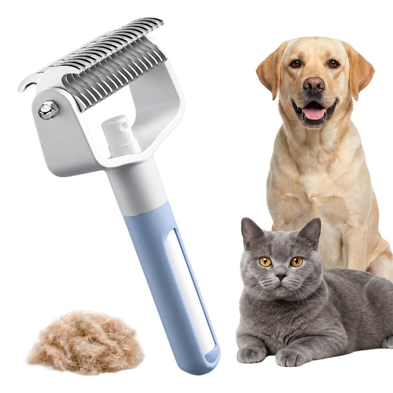 Nitvei Pet Grooming Tool with Spray, 2026 New Dual-Sided Dematting Comb for Dogs and Cats, Undercoat Rake Pet Brush for Long Hair, Deshedding Dog Brush for Shedding (Blue)